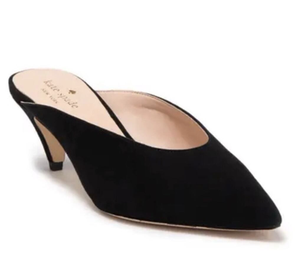 Kate Spade Black Point Mules Kitten Heels Leather 6.5